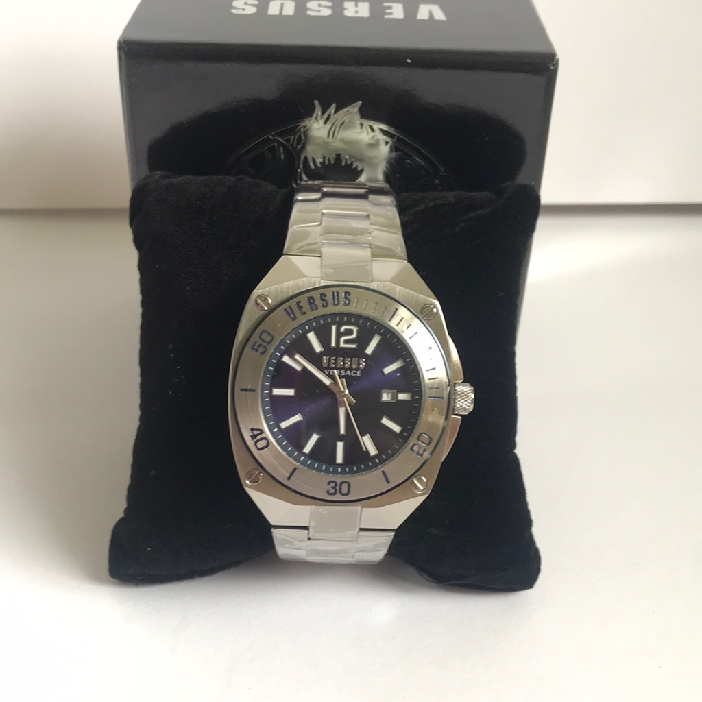 Versus Versace Silver Stainless Steel Watch With Deep Blue Dial